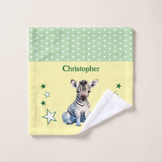 Cute zebra ajouter nom pois étoiles vert (Gant de toilette)