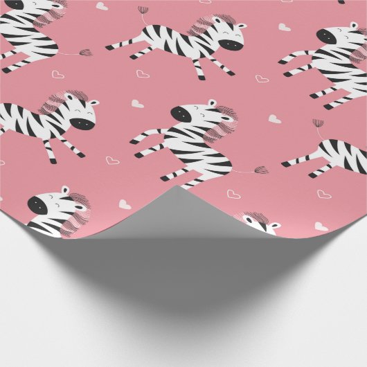 Cute Zebra Animal Girly Pink Pattern Cadeaupapier (Hoek)