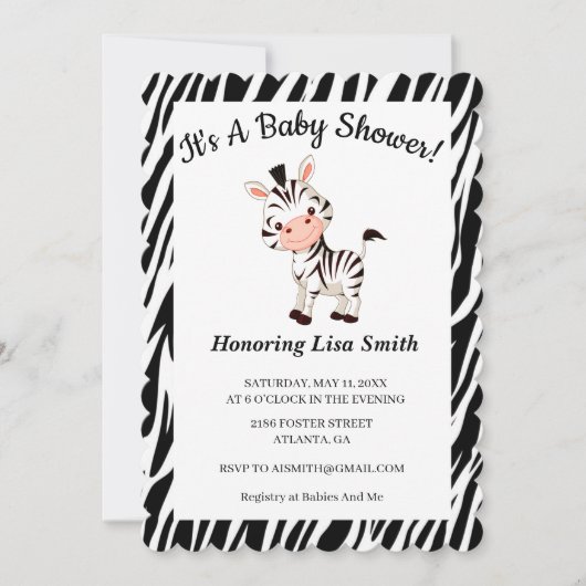 Cute Zebra Animal Print Baby shower Kaart (Voorkant)