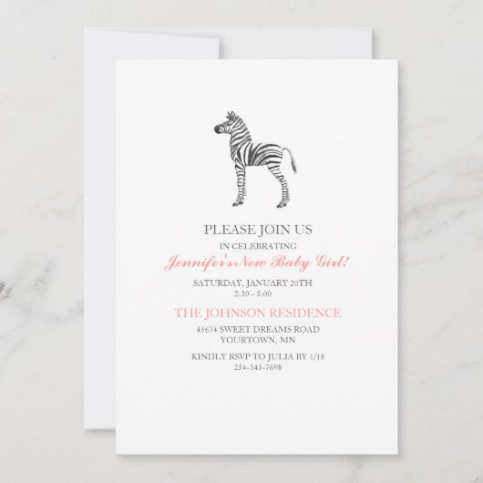 Cute Zebra Baby shower Invitation Kaart (Voorkant)