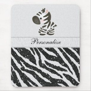 Cute Zebra & Black Gedrukte Glitter Animal Print Muismat