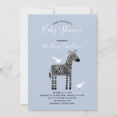 Cute Zebra Blue Baby shower Invitation (Devant)