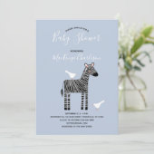 Cute Zebra Blue Baby shower Invitation (Debout devant)
