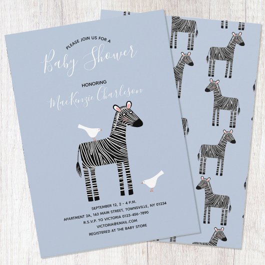 Cute Zebra Blue Baby shower Invitation