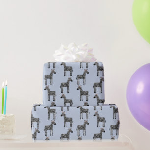 Cute Zebra Blue Wrapping Paper Cadeaupapier