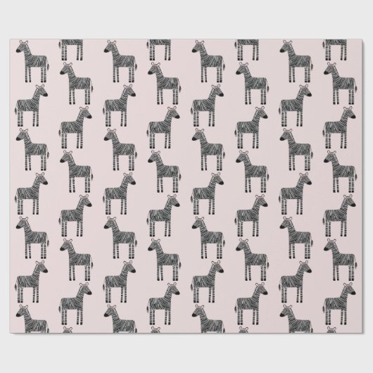 Cute Zebra Blush Pink Wrapping Paper Cadeaupapier (Vlak)