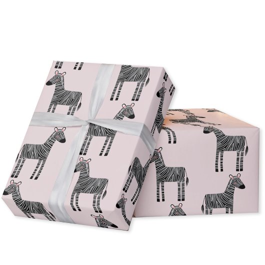 Cute Zebra Blush Pink Wrapping Paper Cadeaupapier