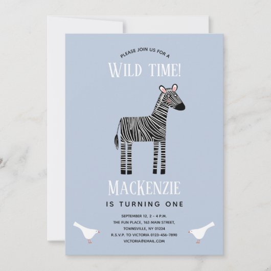 Cute Zebra Boy 1er Anniversaire Fête Invitation (Devant)
