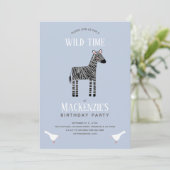 Cute Zebra Boy Birthday Party Invitation Kaart (Staand voorkant)