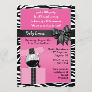 Cute Zebra Cadeau Baby shower Invitation Kaart