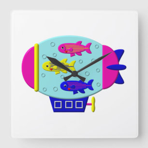 Cute Zebra Fish in een Zeppelin Vierkante Klok