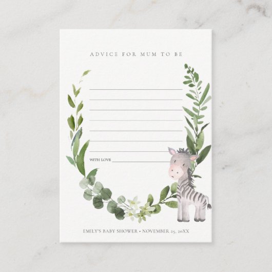 Cute Zebra Foliage Advice for Mum Baby shower Informatiekaartje (Voorkant)