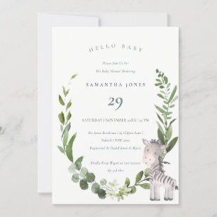 Cute Zebra Foliage Wreatage Hallo Baby shower Invi Bedankkaart