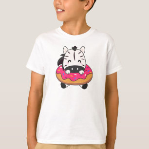 Cute Zebra Funny Animals in Donut Roze T-shirt