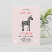 Cute Zebra Girl 1er Anniversaire Fête Invitation (Debout devant)