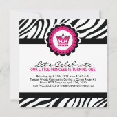 Cute Zebra Imprimer Invitation à la fête d'anniver (Dos)