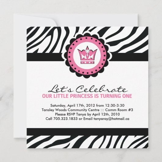 Cute Zebra Imprimer Invitation à la fête d'anniver (Dos)