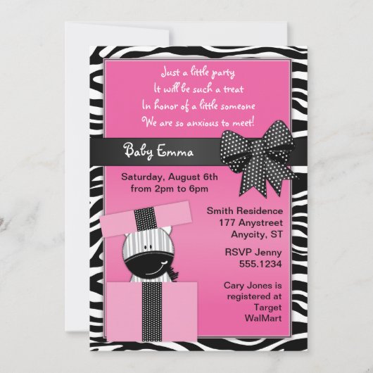 Cute Zebra Invitation Baby shower (Devant)