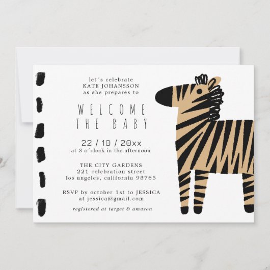 Cute Zebra Natural Baige Baby shower Invitation (Devant)