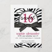 Cute Zebra Pattern Sweet 16 Party Kaart (Voorkant / Achterkant)