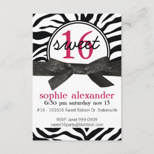 Cute Zebra Pattern Sweet 16 Party Kaart