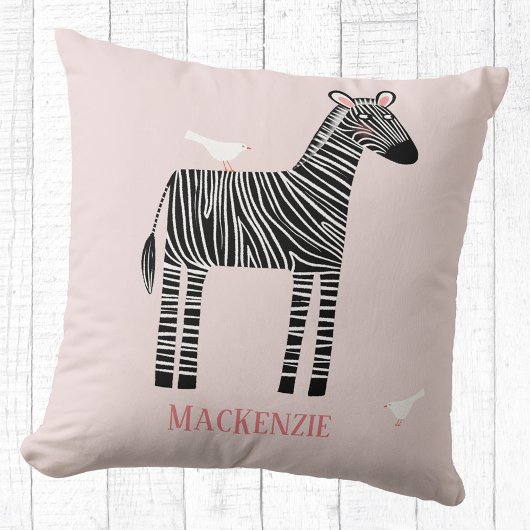 Cute Zebra Personalized Blush Pink Kussen