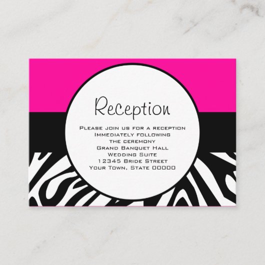 Cute Zebra Print Custom Hot Pink Receptie Info Informatiekaartje (Voorkant)
