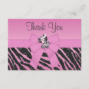 Cute Zebra, Printen Bow & Glitter Blik Dank u Bedankkaart