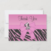 Cute Zebra, Printen Bow & Glitter Blik Dank u Bedankkaart (Voorkant)