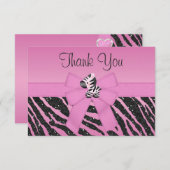 Cute Zebra, Printen Bow & Glitter Blik Dank u Bedankkaart (Voorkant / Achterkant)