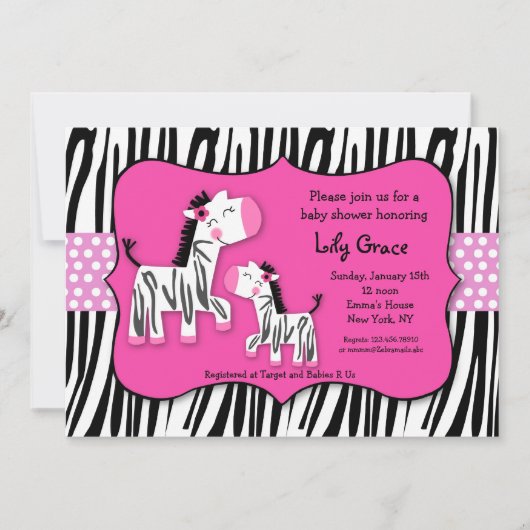 Cute Zebra Prints Stripes Baby shower Invitations Kaart (Voorkant)
