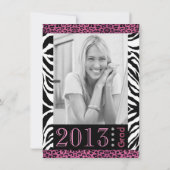 Cute Zebra & Roze luipaard Afdrukfoto Afstuderen Kaart (Achterkant)