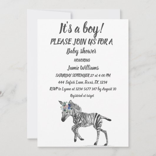 Cute Zebra Safari Oerwoud animal Baby Boy Kaart (Voorkant)