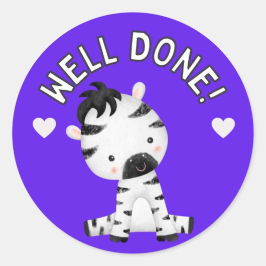 Cute Zebra Well done Student Progress Award Ronde Sticker (Voorkant)