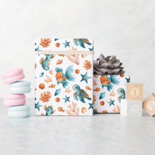 Cute Zee Mariene Dieren Waterverf Oceaan Patroon Cadeaupapier