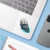 Cute Zee Otter Sticker (Laptop met iPhone)