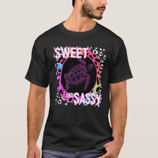 Cute Zee Turtle 90s Nostalgia Rainbow Leopard Prin T-shirt