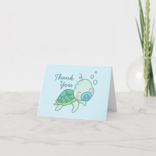 Cute Zee Turtle Baby shower Kawaii Blue Boy Bedankkaart