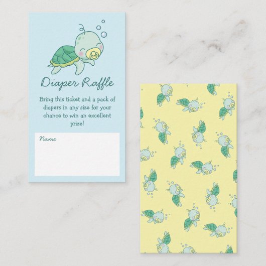 Cute Zee Turtle Baby shower Kawaii Diaper Raffle Informatiekaartje (Voorkant / Achterkant)