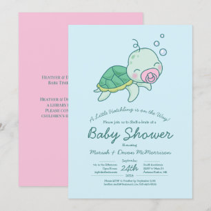 Cute Zee Turtle Baby shower Kawaii Pink Girl Kaart