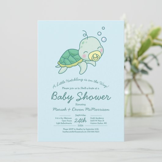 Cute Zee Turtle Baby shower Kawaii Uitnodiging (Staand voorkant)