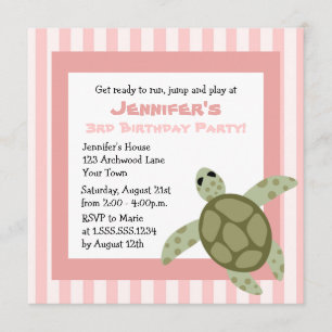 Cute Zee Turtle Birthday Party nodigt roze uit Kaart