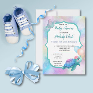 Cute Zee Turtle Pastel Waterverf Baby shower Kaart