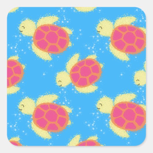 Cute Zee Turtle Pattern Vierkante Sticker (Voorkant)