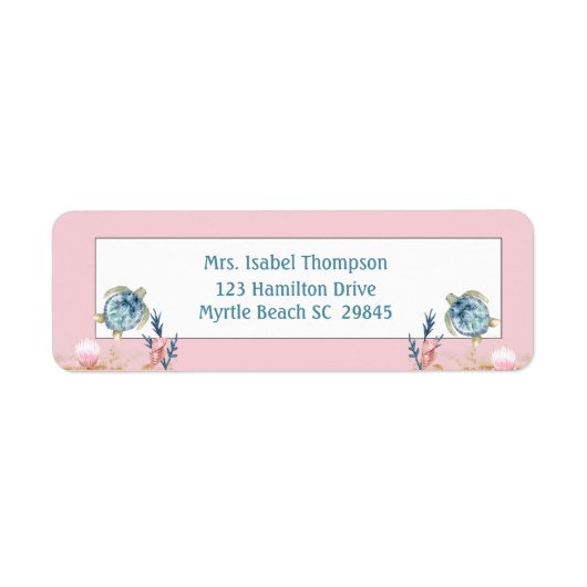 Cute Zee Turtle roze Return Address Label (Voorkant)