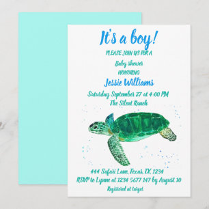 Cute Zee Turtle under the zee Ocean Blue Baby Boy Kaart