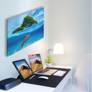 Cute Zee Turtle voor een tropisch eiland Canvas Afdruk