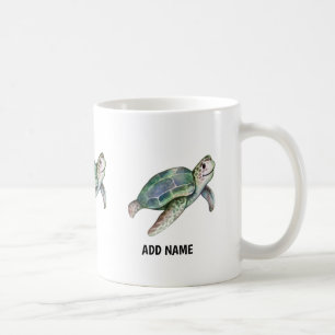 Cute Zee Turtle Waterverf Ocean Life Naam toevoege Koffiemok