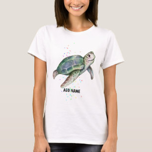 Cute Zee Turtle Waterverf Ocean Life Naam toevoege T-shirt