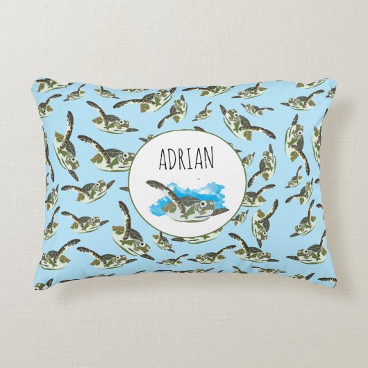 Cute Zee Turtles Patroon Accent Kussen (Voorkant)